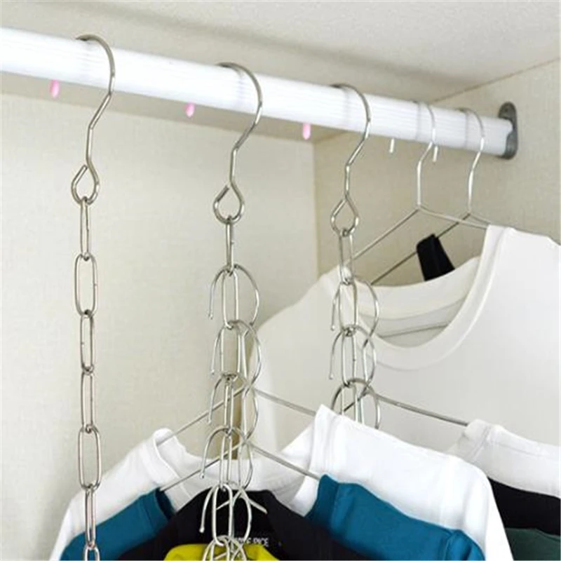 Clothes Hangers Hanging Chain Stainless Steel Cloth Closet Hanger Shirts Tidy Save Space Organizer Hangers For Clothes