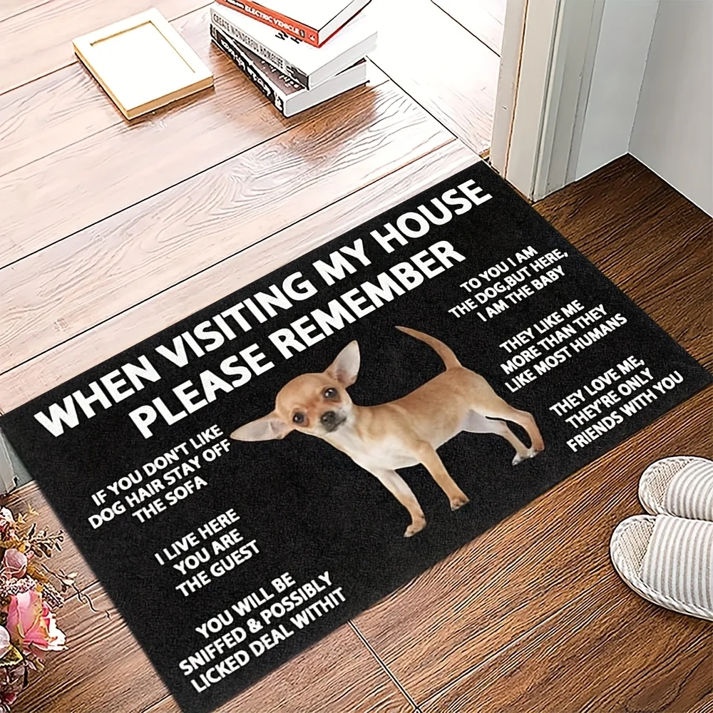 Dog Lover Funny Chihuahua Floor Mat, Non-Slip Doormat with Slogan Design, Decorative Carpet for Front Door Hallway Home Decorati
