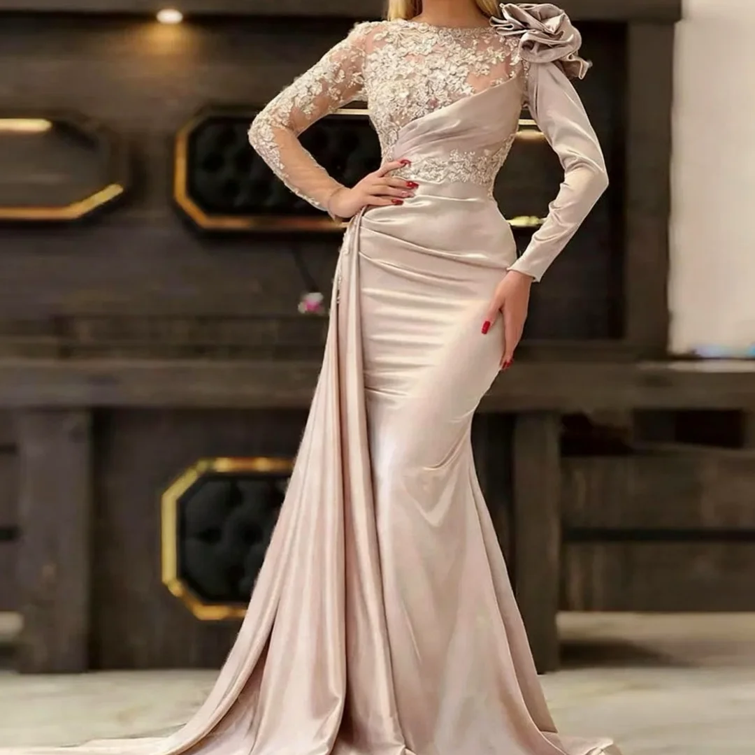 رشيقة المرأة حورية البحر فساتين السهرة الحديثة الحفلة الراقصة مطوي الساحرة الدانتيل 3D الزهور حسب الطلب