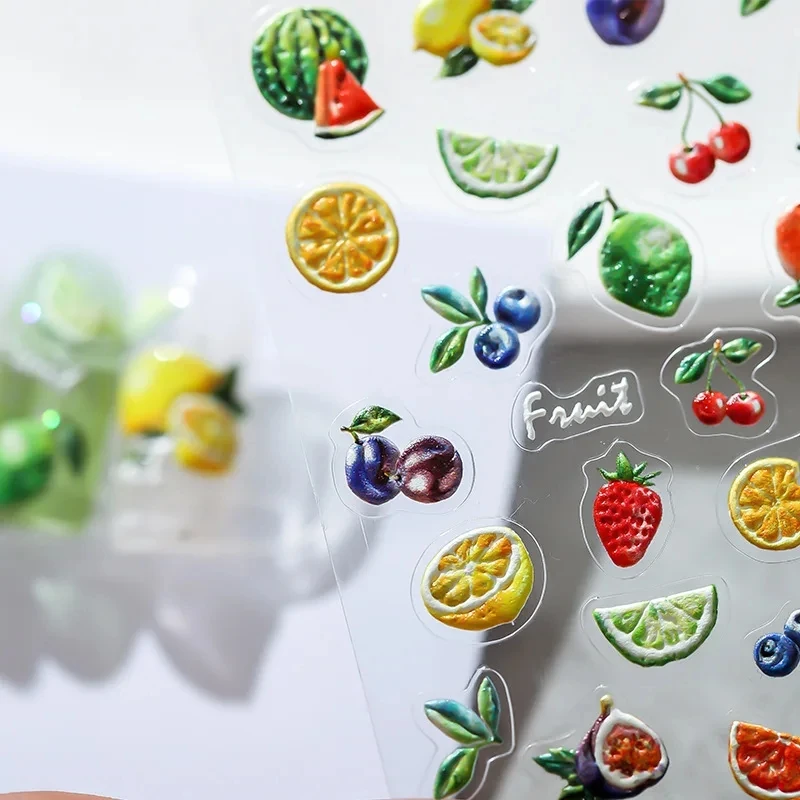 Vers Zoet Fruit Ontwerp 3d Zelfklevende Nail Art Decoraties Stickers Citroen Kersen 5d Zachte Reliëfs Nagel Emblemen Groothandel