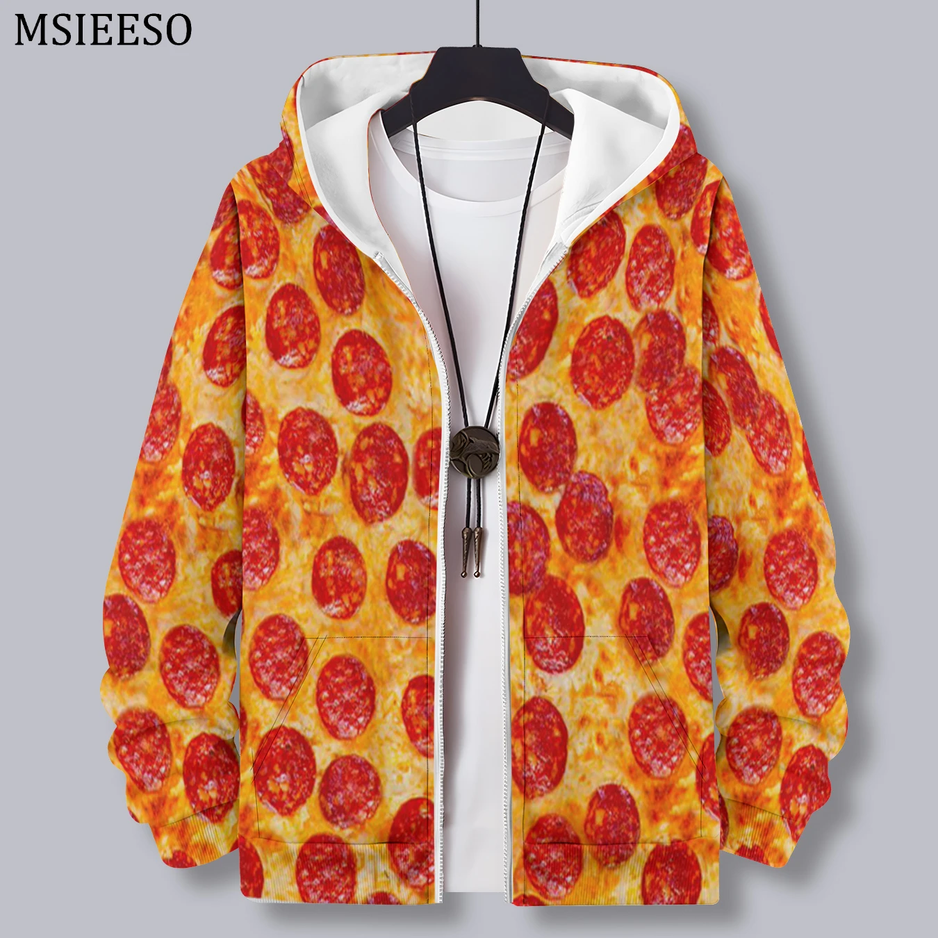 

MSIEESO Men Zipper Hoodie Gourmet Pizza Graphics Printed Zip-Hoodie Casual Male Hooded Sweatshirt Women Pullover Zipper Coat