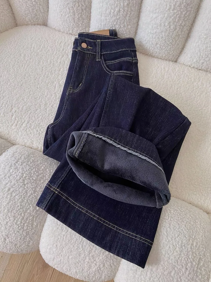 

Джинсы женские Thiened Fce, широкие, с высокой талией, прямого кроя, с расклешенным низом, синие, осенне-зимние, модные...