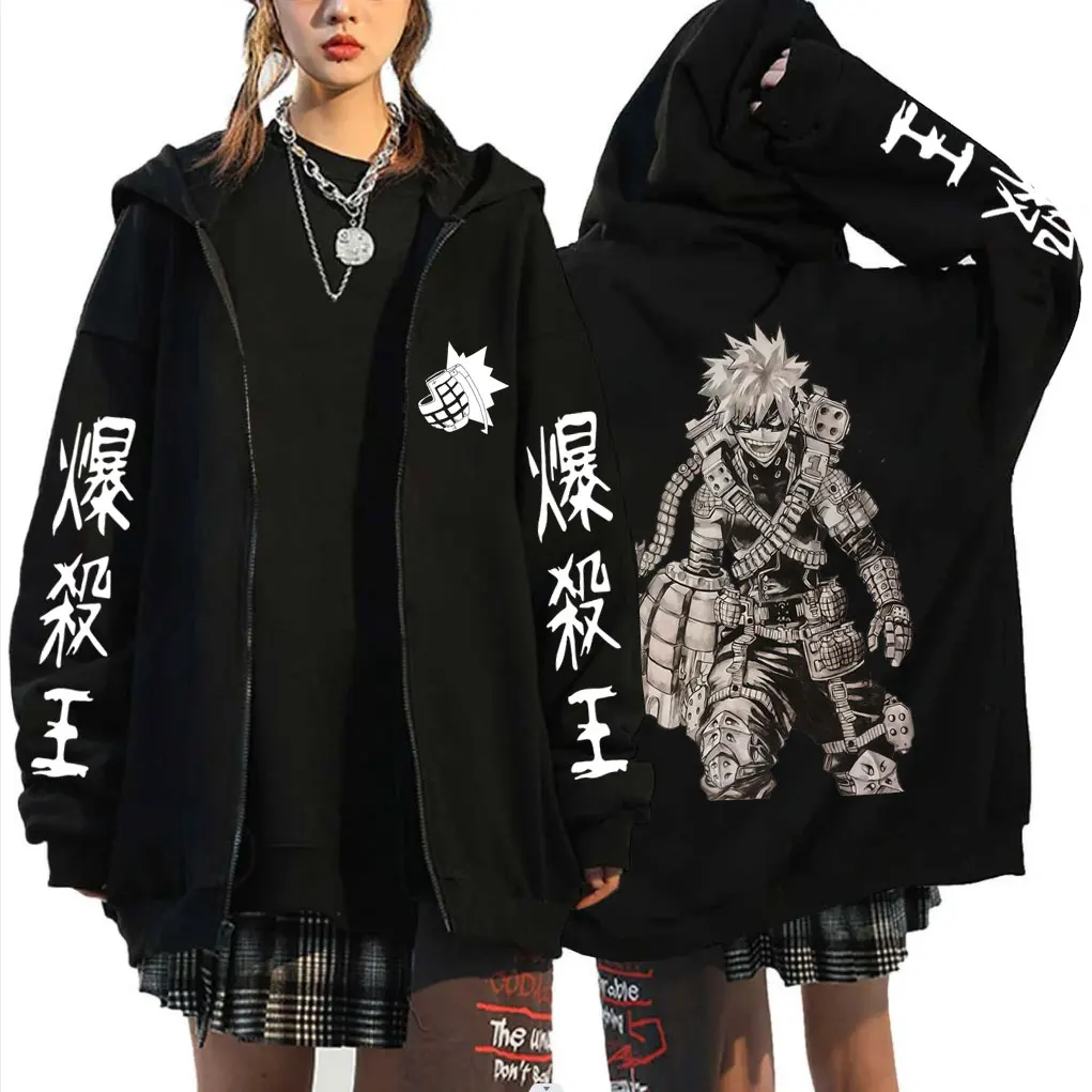 

Anime My Hero Academia Bakugou Katsuki Merch Zipper Hoodie Men Women Fleece Cotton Zip Up Jacket Male Manga Cosplay Streetwear