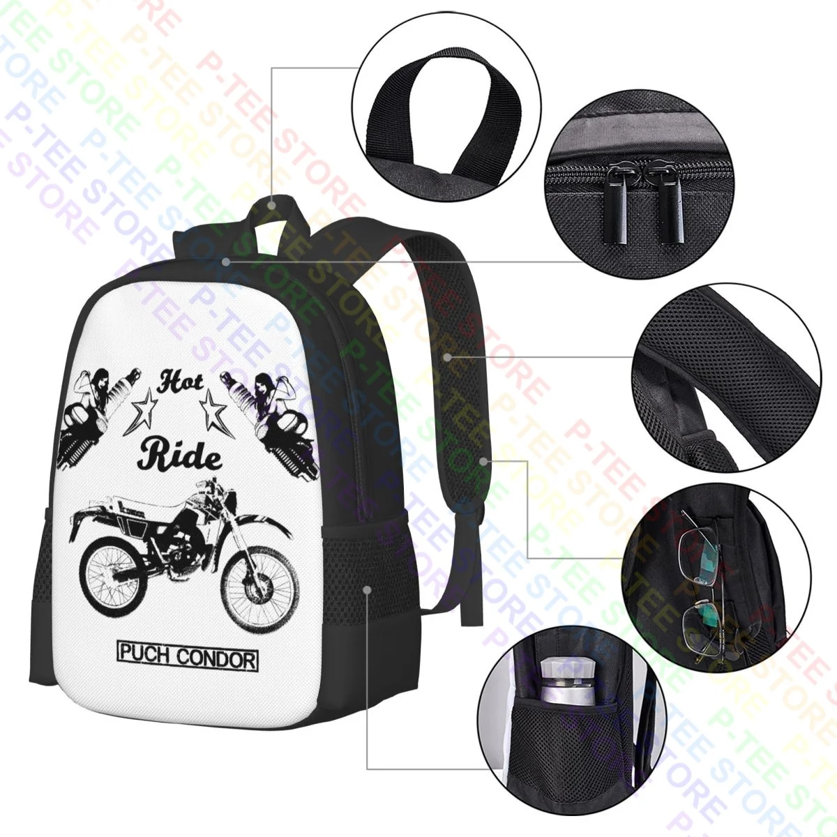 Mochila de motocicleta de grande capacidade, Classic CarsBackpack, Punk e pinup, Estilo esportivo, Punk e pinup