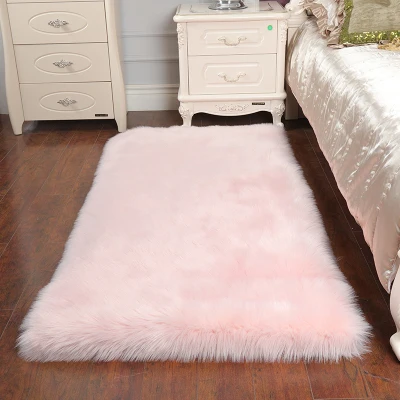 Nordic Long Soft Faux Sheepskin Fur Area Rugs Living Room Bedroom Floor Mat Shaggy Silky Plush Carpet Faux Fur Rug Decor Mats
