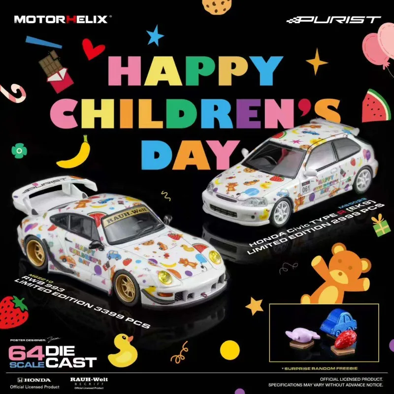 MOTORHELIX 1:64 RWB 993 Honda Civic EK9 die-cast alloy car model, a gift toy for friends, an adult collection piece.