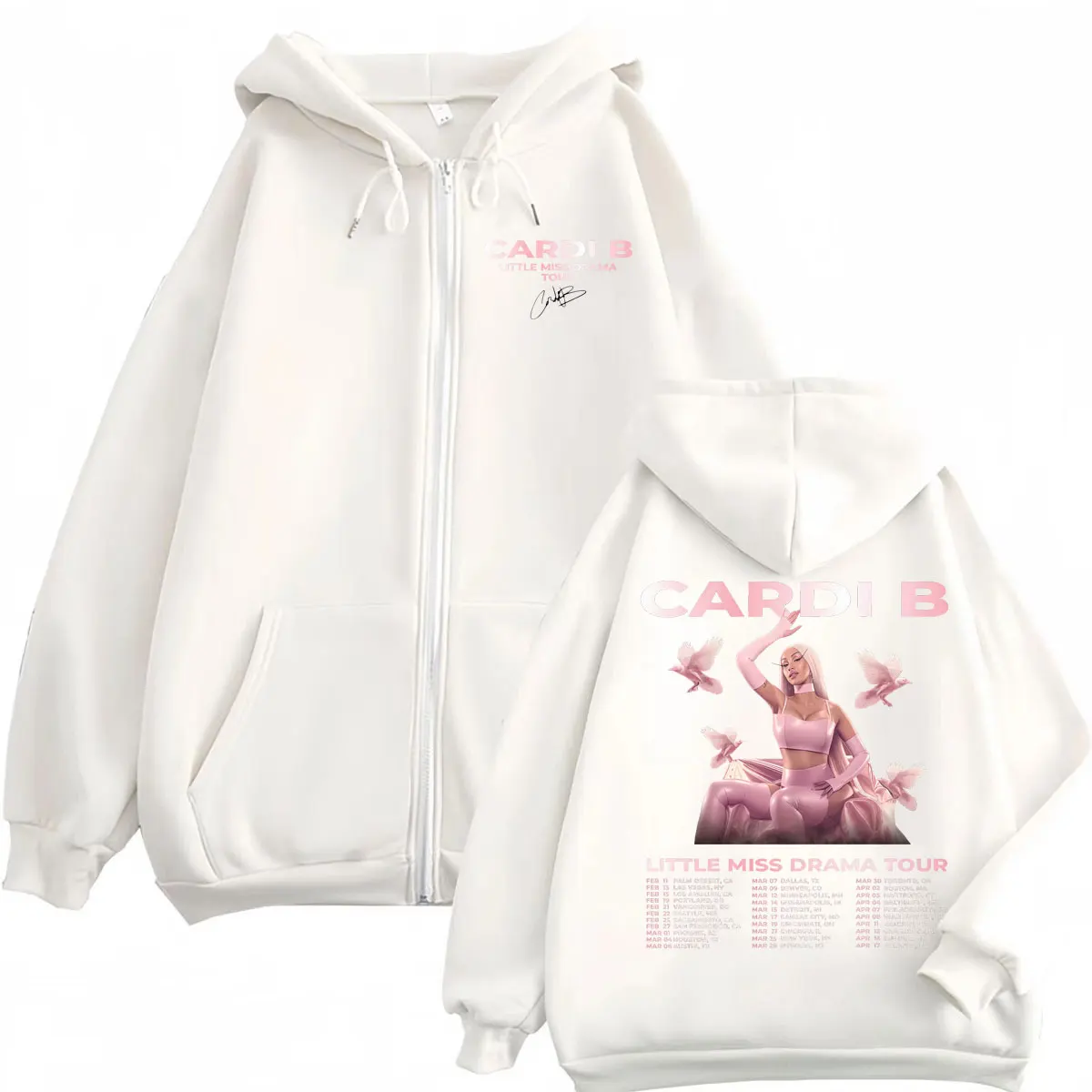 Customization Rapper Cardi B Little Miss Drama Tour 2026 Zipper Hoodie Fashion Aesthetic Zip Up Sweatshirts Men Women Casual Loo