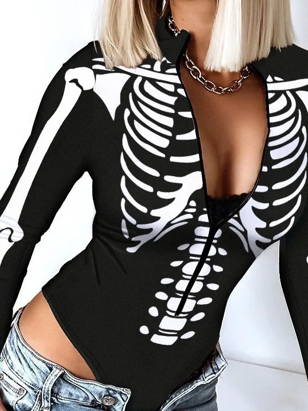 Vネックプリントロングスリーブローウエストジャンプスーツレディースストリートスタイルポリエステルオーバーオール超薄春夏オンライン限定...