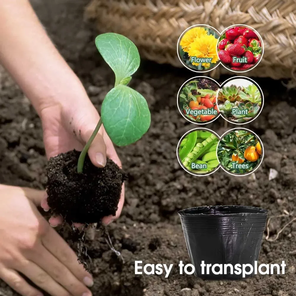 50pcs Plastic Black Seedling Nursery Pots Seed Starting Grow Bag Flower Plant Breathable Container Garden Vegetable Box Cuttings