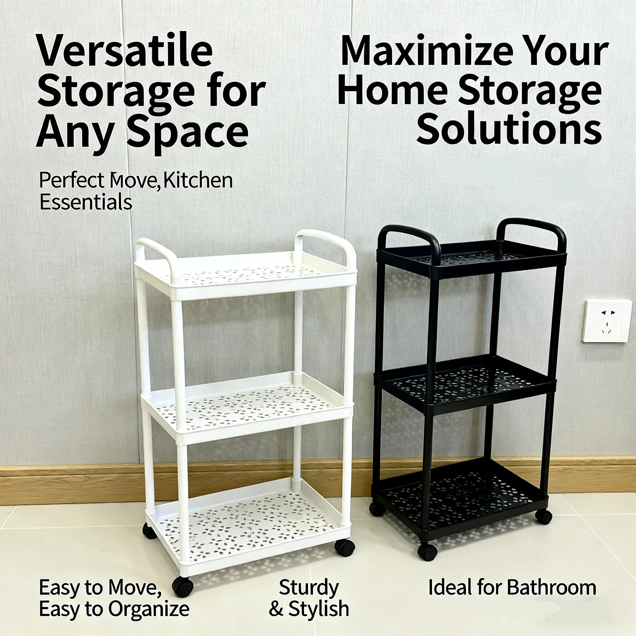 عربة تخزين مكونة من 3/4-Tier، منظم تخزين المطبخ متعدد الوظائف، عربة وحدة رفوف متنقلة مع عجلات للمضرب #4