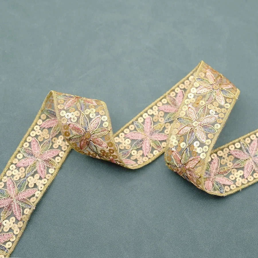 

5yard Ethnic style sequin embroidery lace trim Handmade clothing collar and cuffs DIY decoration lace for sewing clothes