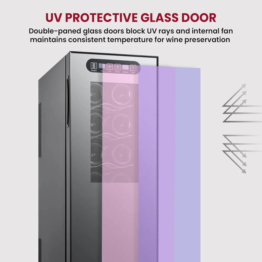 ثلاجة النبيذ - مبرد النبيذ، خزانة النبيذ 18 زجاجة للشمبانيا، النبيذ الأحمر والأبيض، قبو قائم بذاته للمنطقة المزدوجة للبار، المنزل،