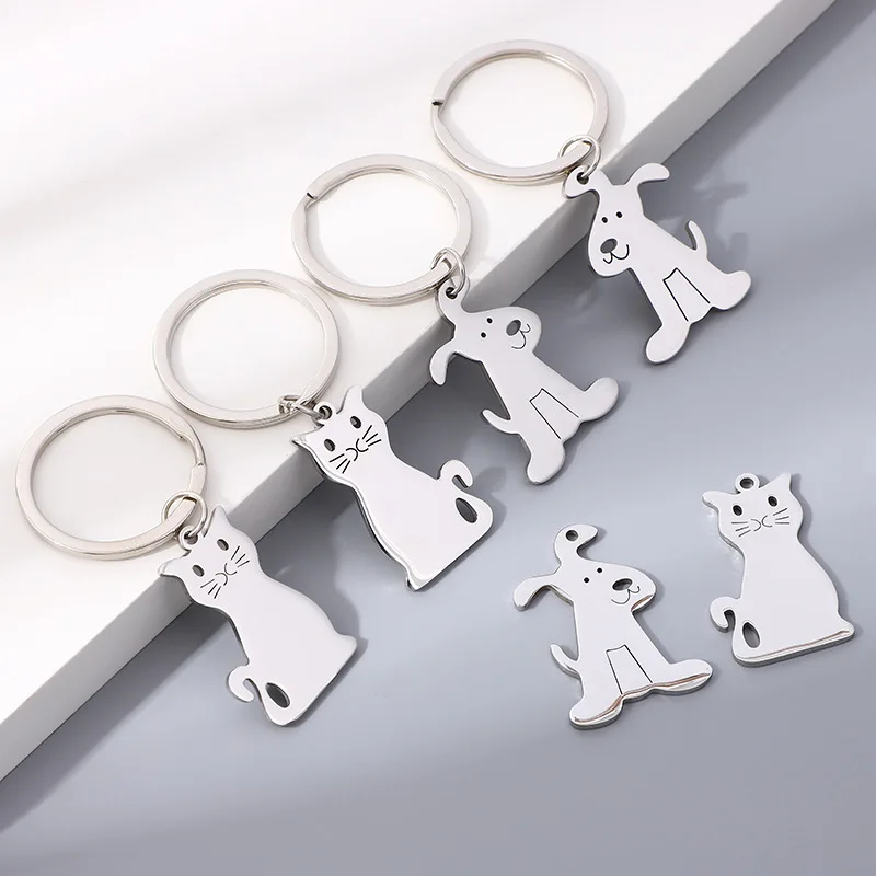 

10 Pieces Stainless Stee Customized Engraved Pet Personalized Metal Keychain with Cat and Dog Patterns Fashion Accessories