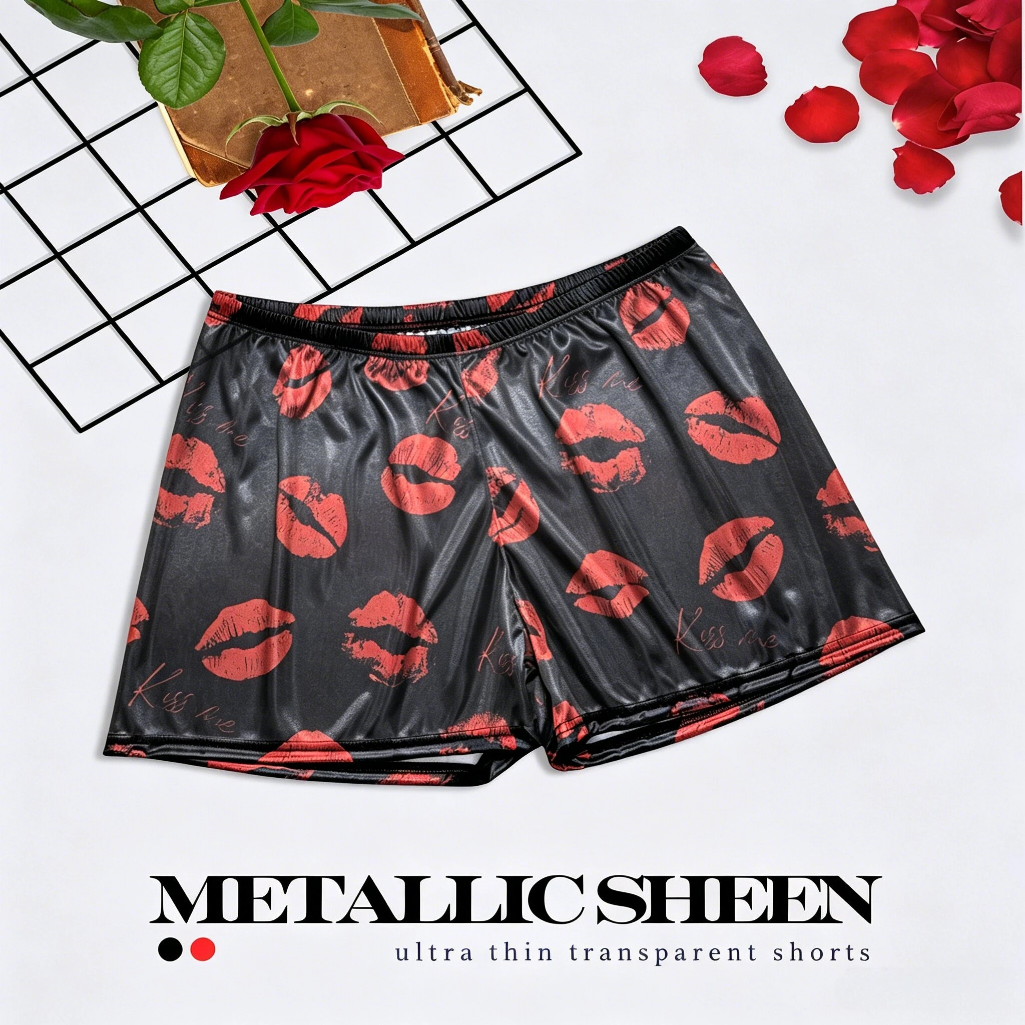 

1 Pc Men's Lip Print Satin Sleep Shorts - Lightweight Breathable Casual Home Loungewear Skin Friendly Comfortable Men's Shorts