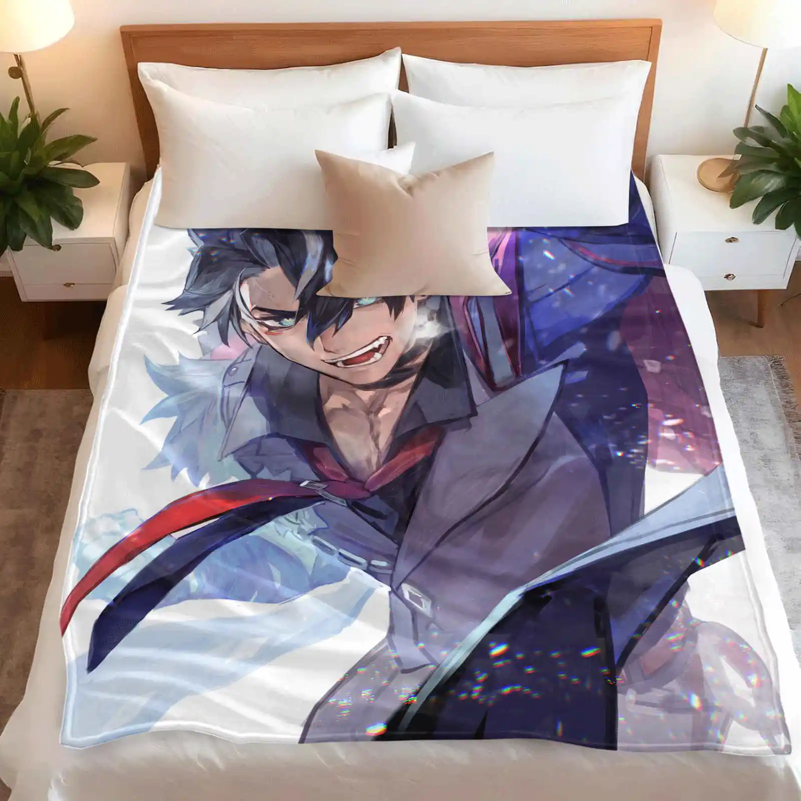 Genshin Impact  Wriothesley  Flannel Blanket Fan  Home Leisure Camping Travel Multifunctional Blanket