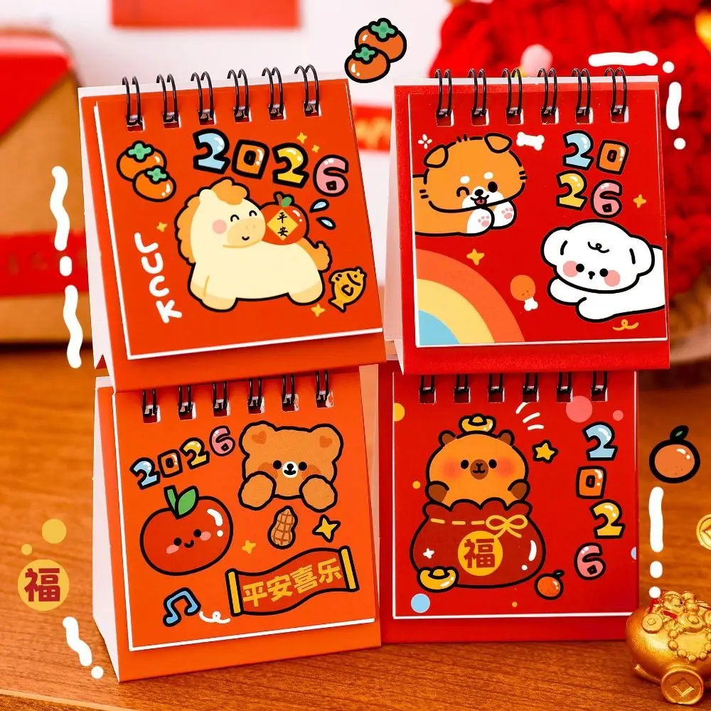 Cute New Year 2026 Desk Calendar Cartoon Coil Binding Schedule Planner Portable Daily Planner Office School Supplies