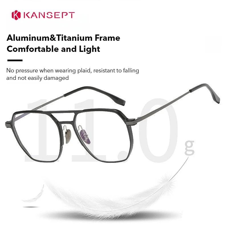 KANSEPT Large Frame Aluminum Frame Titanium Business Anti-Blue Light Reading Glasses Men Ladies Customizable Prescription Women