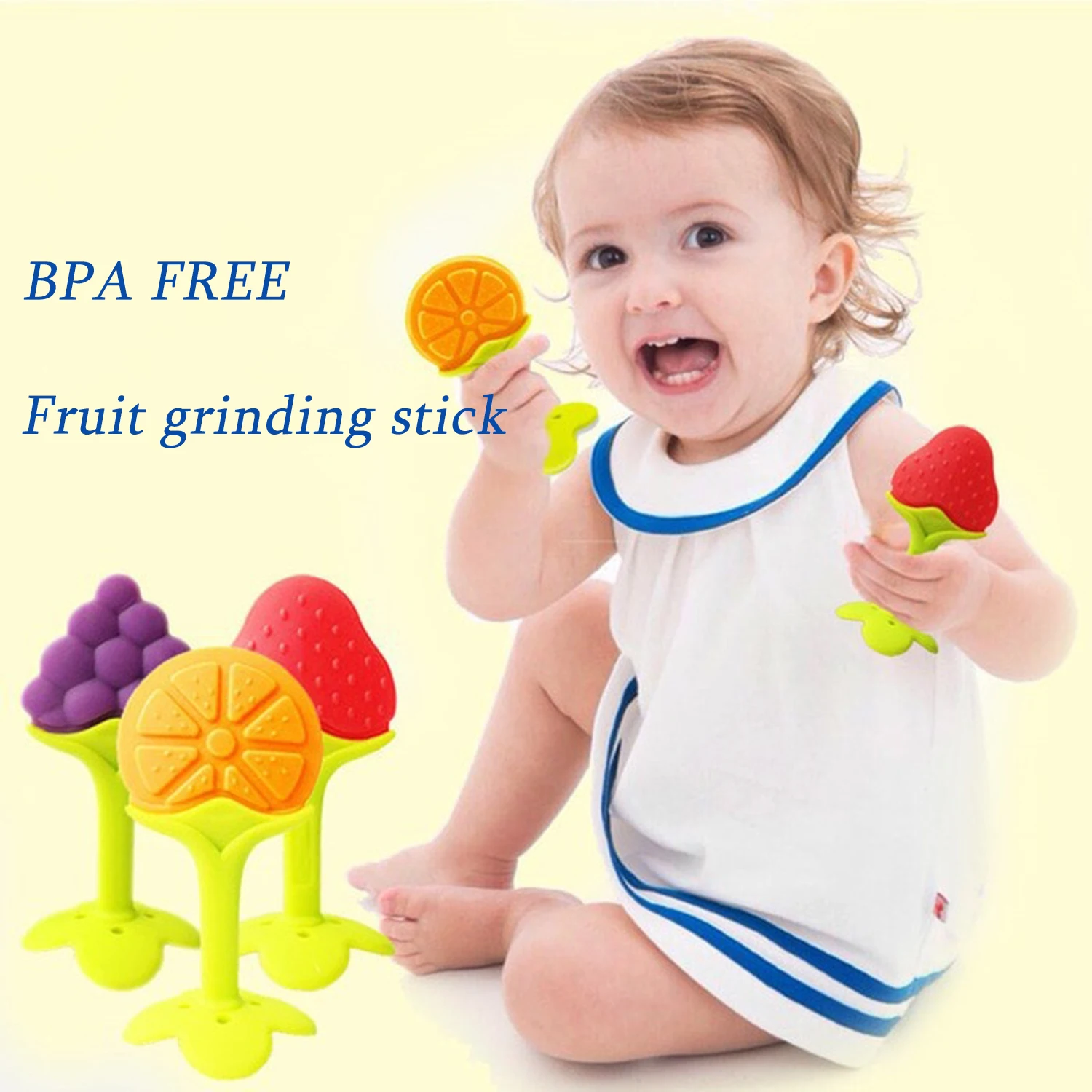 3-18 months old baby fruit shaped gum stick, a grinding toy for teeters, relieving discomfort during teething, BPA free