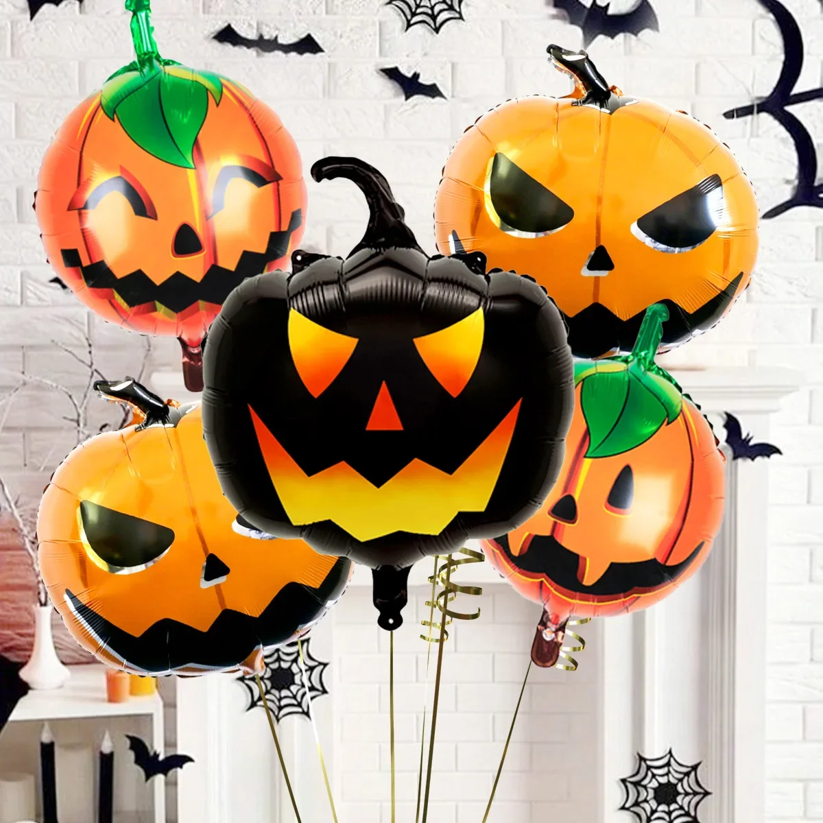 5-teilige Luftballons, einschließlich doppelseitiger Kürbisballons und schwarzen und orangefarbenen Kürbissen für Halloween-Party-Dekorationen