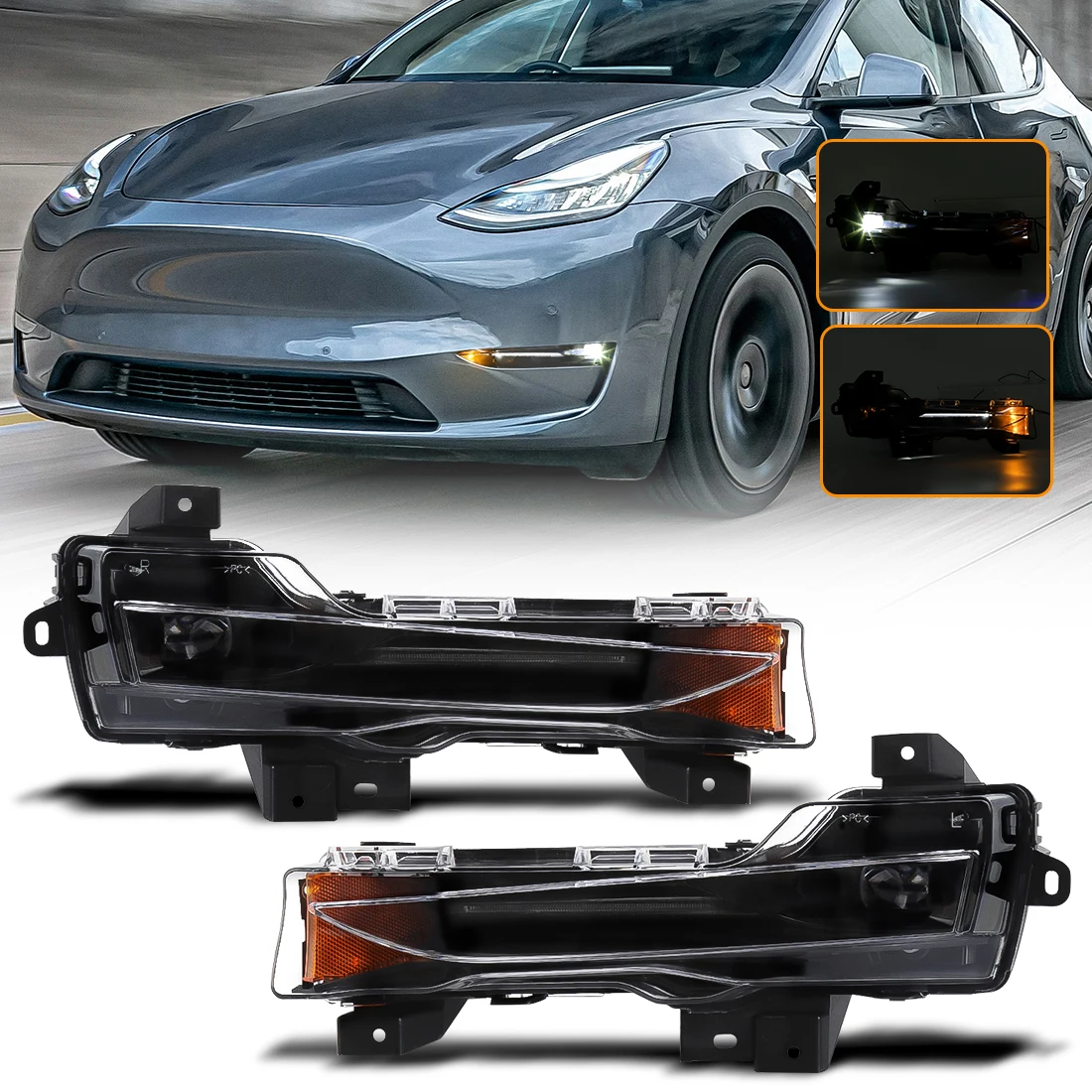 Right/Left LED Fog Light For Tesla Model 3/Y 2020-2023 US Version Daytime Running Light Turn Signal Lamp 1077391-00-E