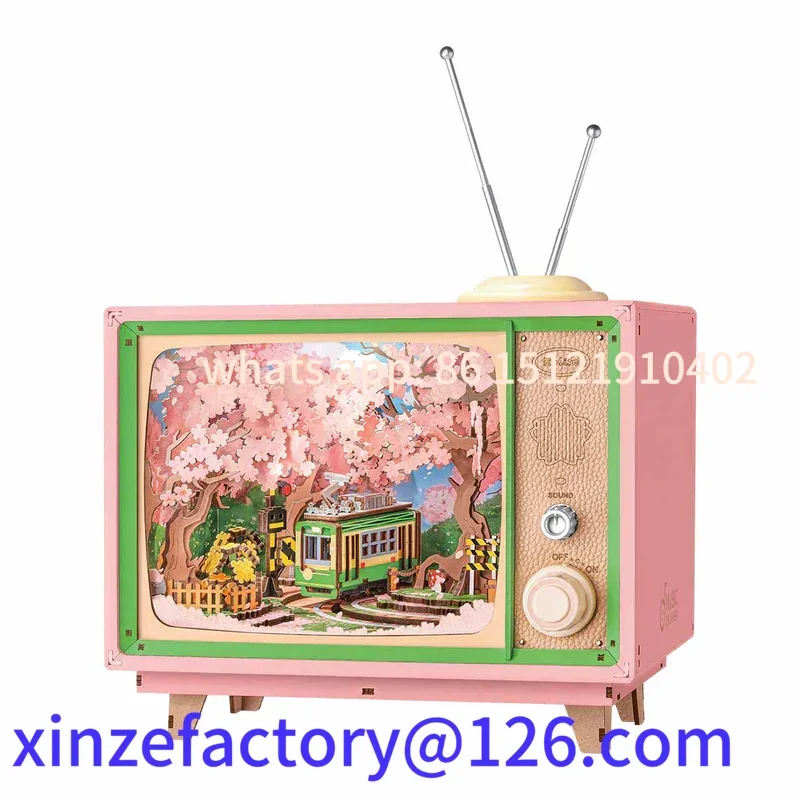 

Customizable DIY Music Box Sakura Dreamy Tour 3D Wooden Puzzle Book Nook TV Model