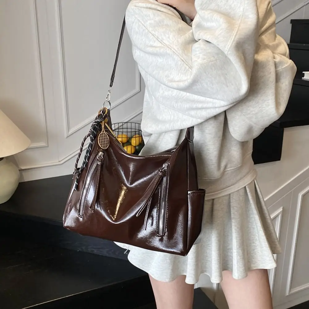 

Повседневная сумка через плечо из искусственной кожи с небольшим карманом, большая вместительная сумка, портативная однотонная сумка