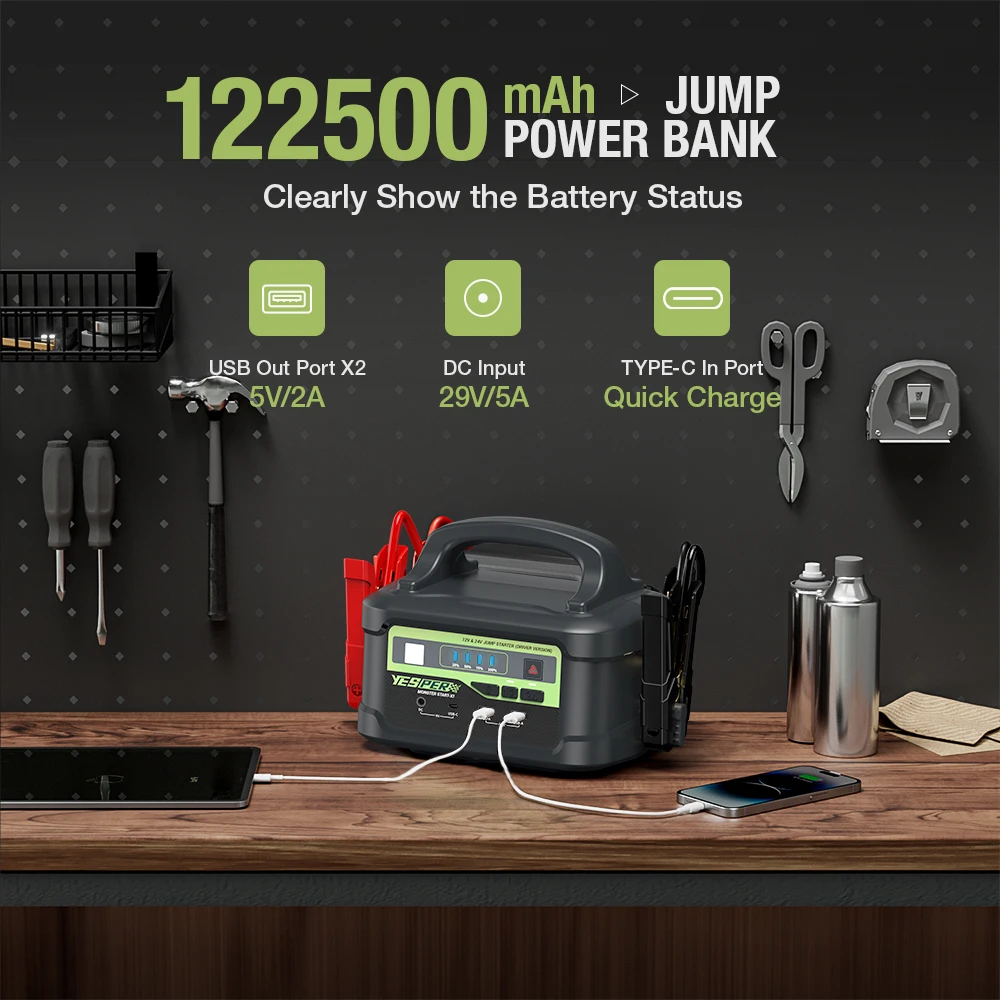 P2 JumpBooster Heavy-Du ty 12V/24V 5000A Car Battery Booster Emergency Kit Powerbank Jump Starter