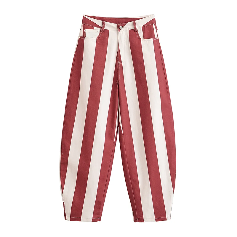 Willshela Women Fashion Striped Front Zipper Wide Leg Pants Vintage High Waist Full Length Female Chic Lady Trousers
