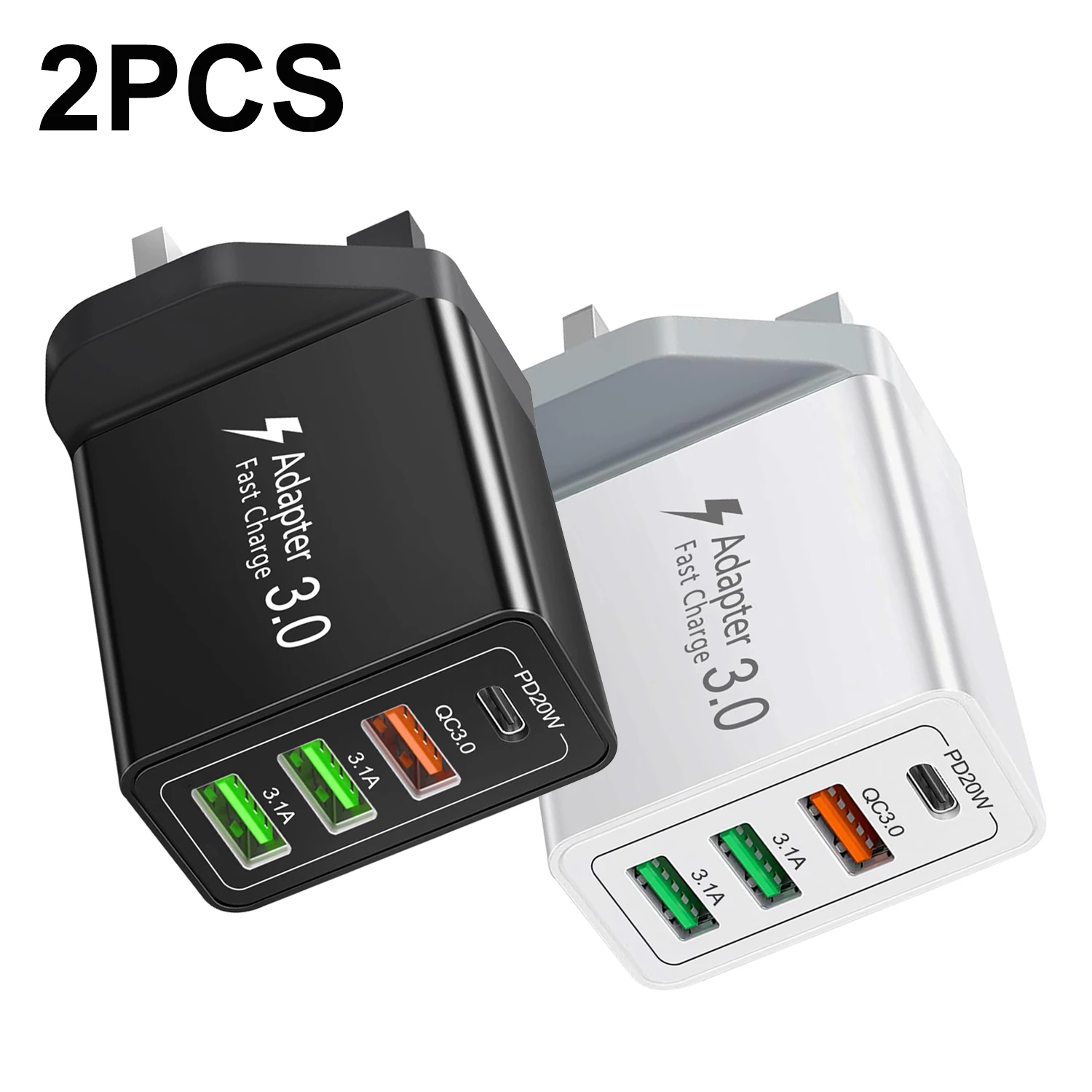 

Набор из 2 штук: зарядное устройство для телефона 40 Вт с поддержкой PD+QC, многопортовый USB-C адаптер быстрой зарядки, зарядные устройства для телефонов с британской вилкой для iPhone и Xiaomi
