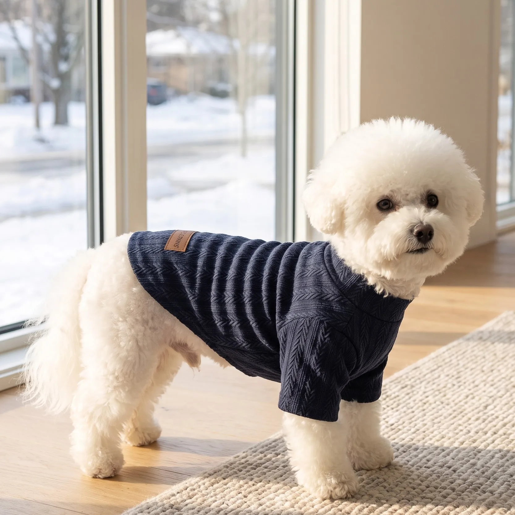 Hundepullover, Rollkragenpullover für Haustiere, gestrickte Hundekleidung mit Blumenmuster, Unterhemden für kleine und mittelgroße Hunde. – Detail 13
