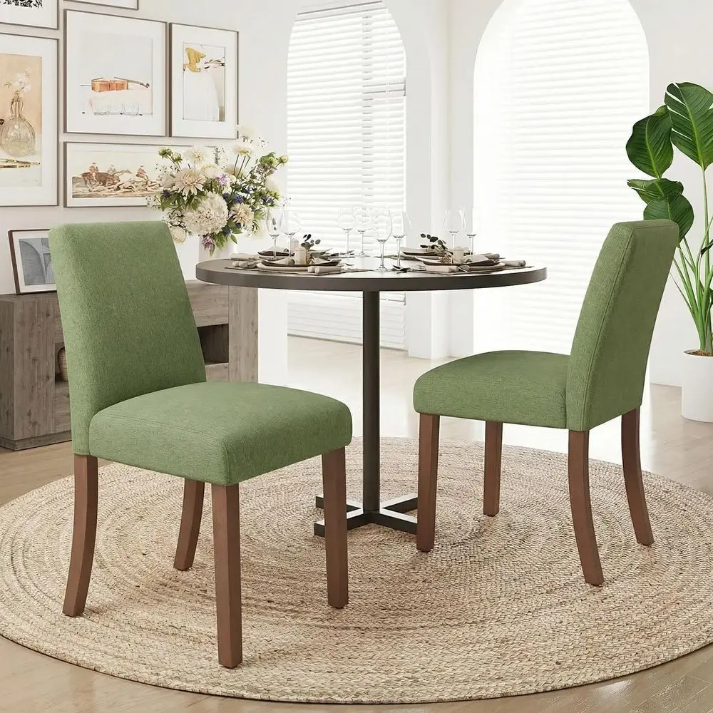 Dining Chairs Set o 2, Parsons Chairs or Small Spaces, Green | ern Dining Room Chairs with Solid Wooden Legs, abric Upholstered