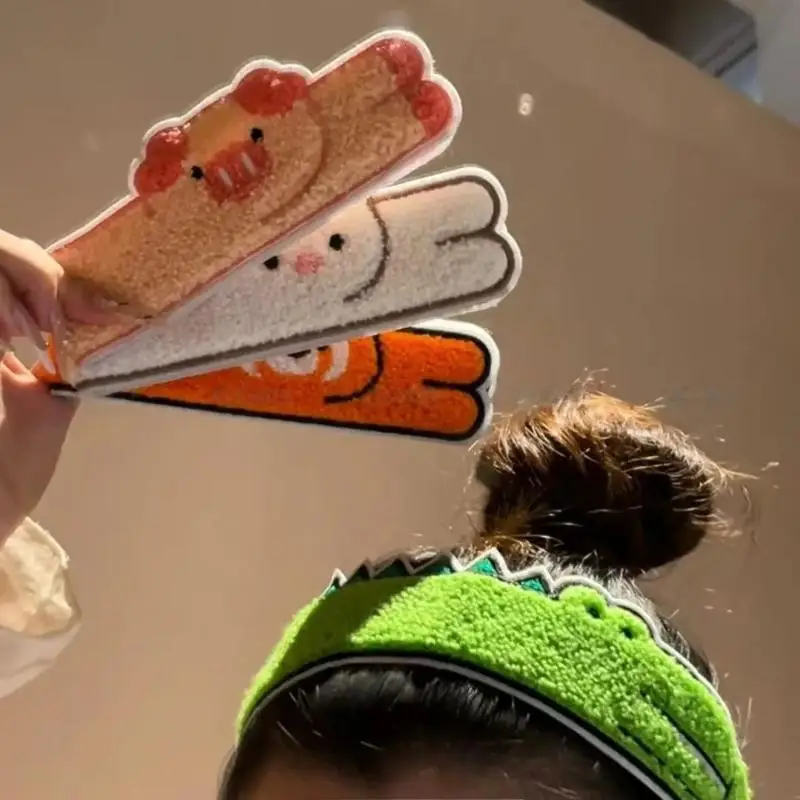 (G)Cute Animal Towel Embroidery Magic Tape Hair Band Crocodile Red Panda Pig Bear Non Slip Hair Holder For Makeup Washing Face