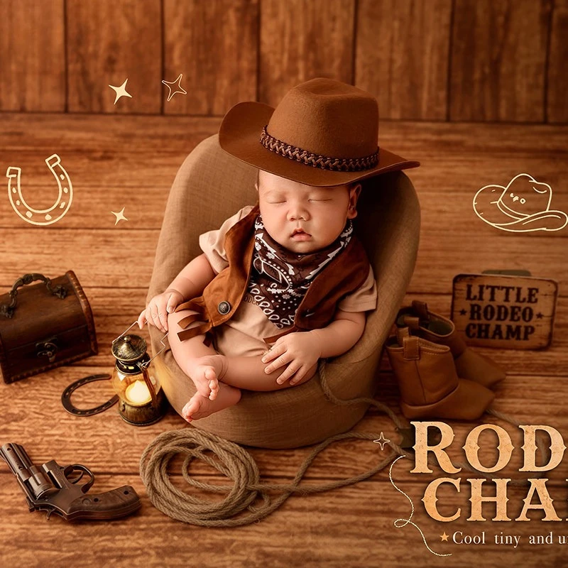 newborn-photoshoot-props-for-baby-boy-cool-western-cowboy-outfit-with-hat-boots-backdrop-vintage-case-lights-decor-photography