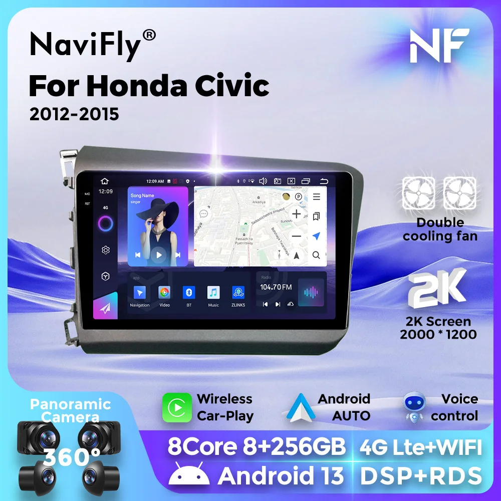 

2K Screen Wireless Carplay Android Auto Radio Multimedia Player For Honda Civic 2012-2015 BT Car Stereo GPS intelligent systems
