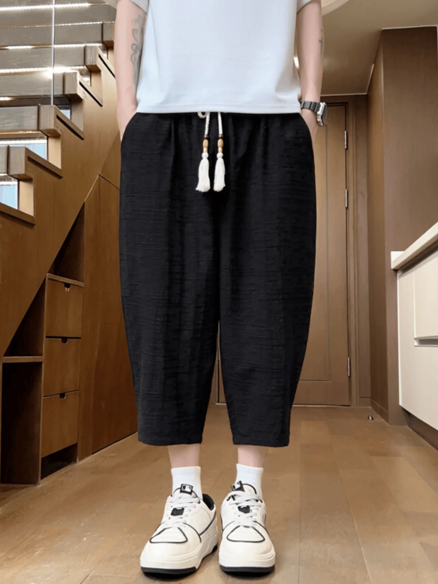 

Повседневные спортивные мужские брюки прямого кроя (7/8 длины), летние, модные, универсальные, свободные, больших размеров, дышащие, тонкие, для подростков и молодежи