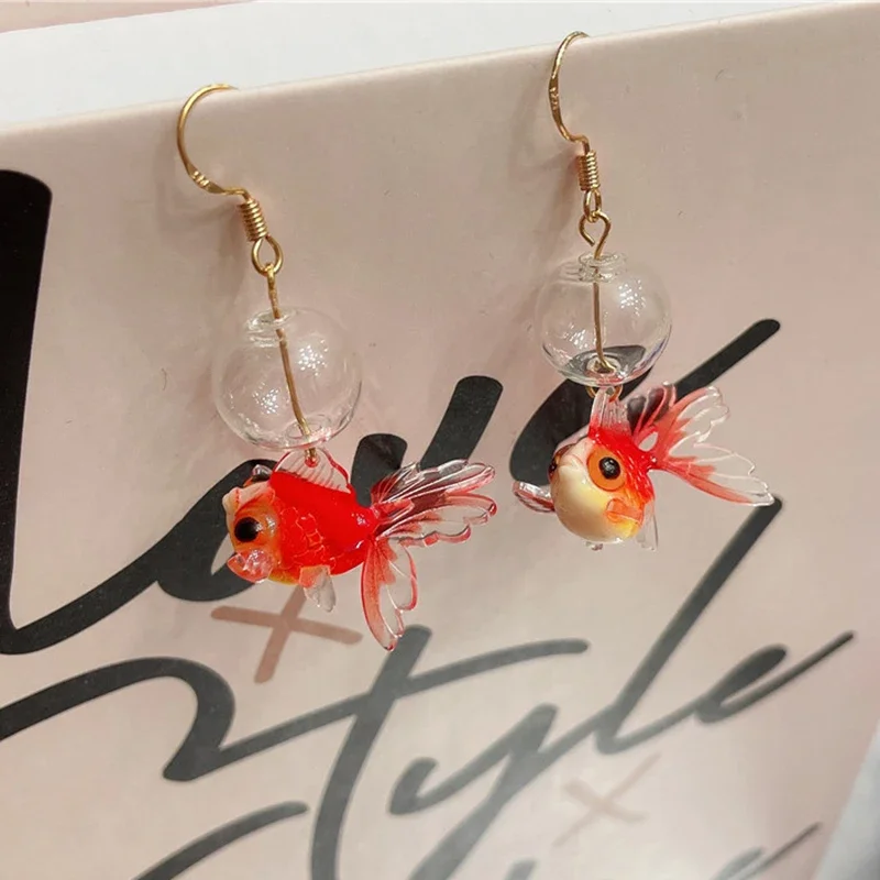 

Unique Asymmetrical Goldfish Earring Cute Resin Koi Carp Earrings Creative Bubble And Koi Goldfish Design Earrings Jewelry 2025