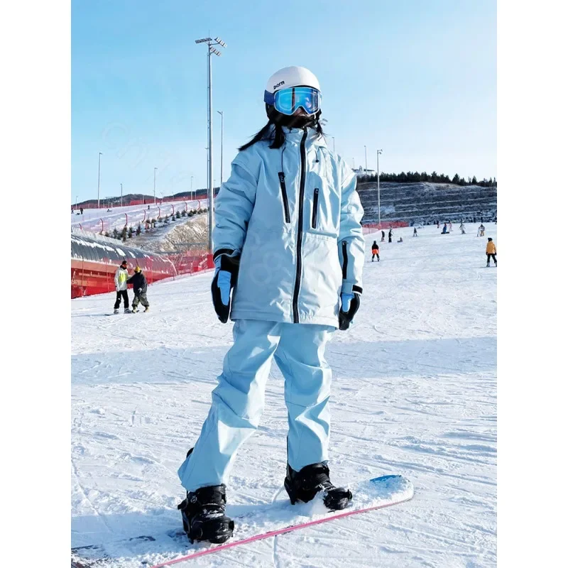 2025 Winter New Woman Outdoor Skiing Suits Windproof Waterproof Hooded Zipper Set Polyester Sports Snow Men Adult Solid Suit