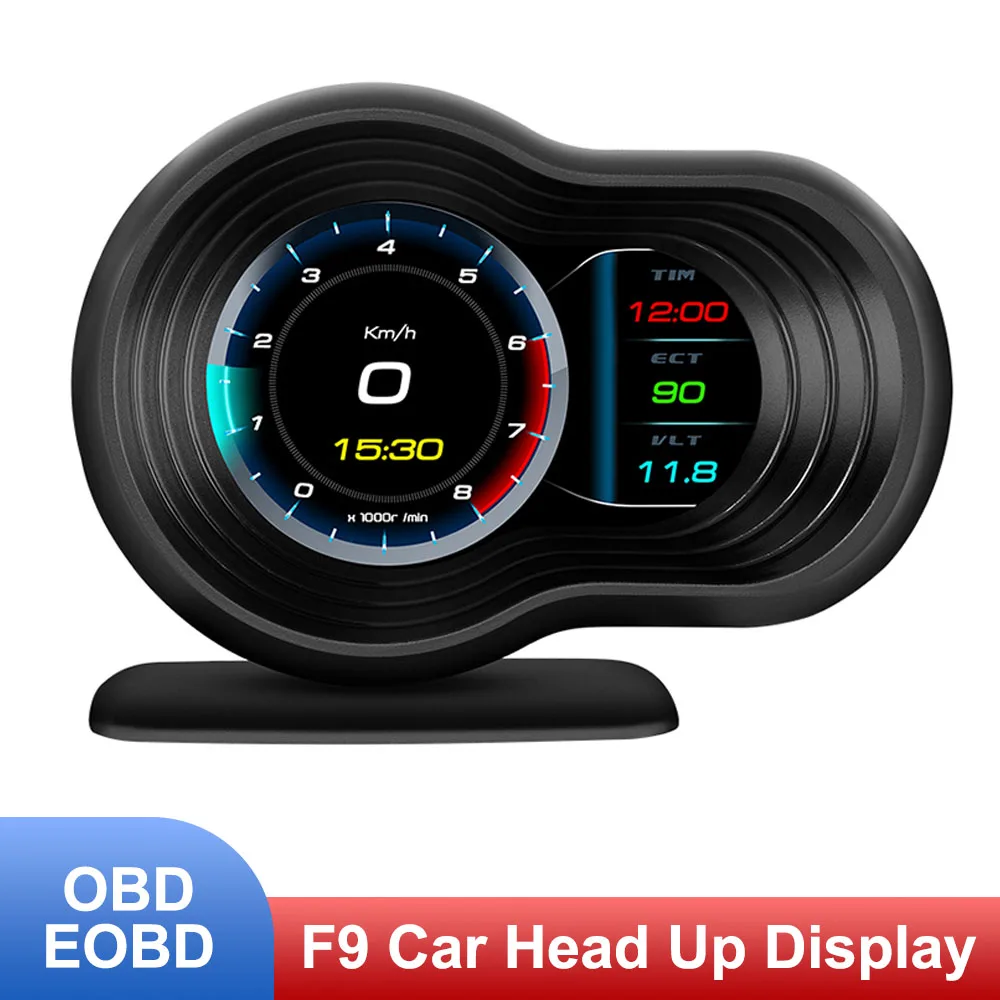 Car HUD Speedometer 3.5 Inch Universal Digital Overspeed Alarm F9 Multi Functional Tester EOBD OBD Head Up Display