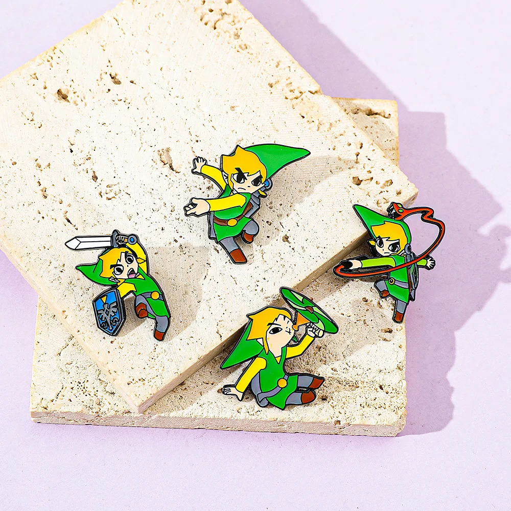 4Pcs/set Cartoon Zeldas Brooches Link Warrior Sword Enamel Pin Metal Badge Jewelry Clothing Backpack Accessory Gift for Friends