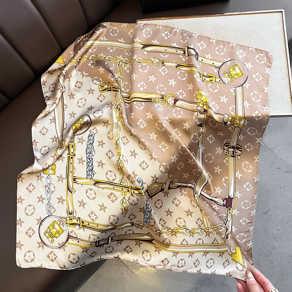 New Hot Sale Fashion 90X90cm Printed Square Scarf Silk Scarf Shawl Headband Neck Luxury Design Sun Protection Bandana
