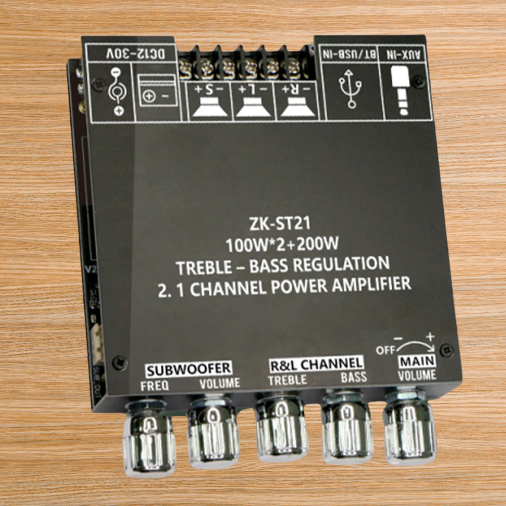 

Цифровая плата усилителя мощности ZK-ST21 с поддержкой Bluetooth, 100 Вт + 100 Вт + 200 Вт, цифровой усилитель для сабвуфера, DC12-30V