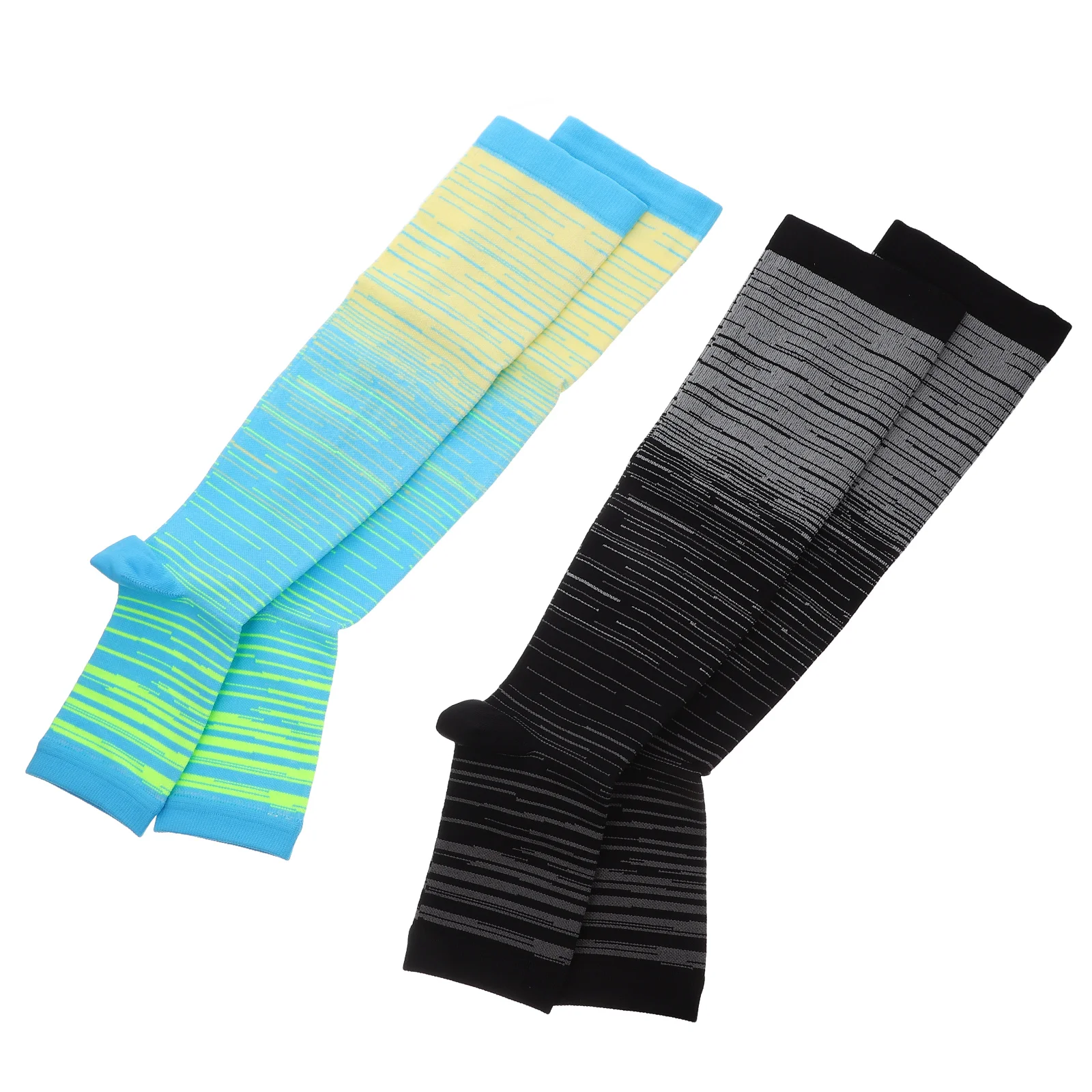 

2 Pairs Sports Compression Socks High Elasticity Sweat-Wicking Breathable Full-Length Calf Protection Open Toes