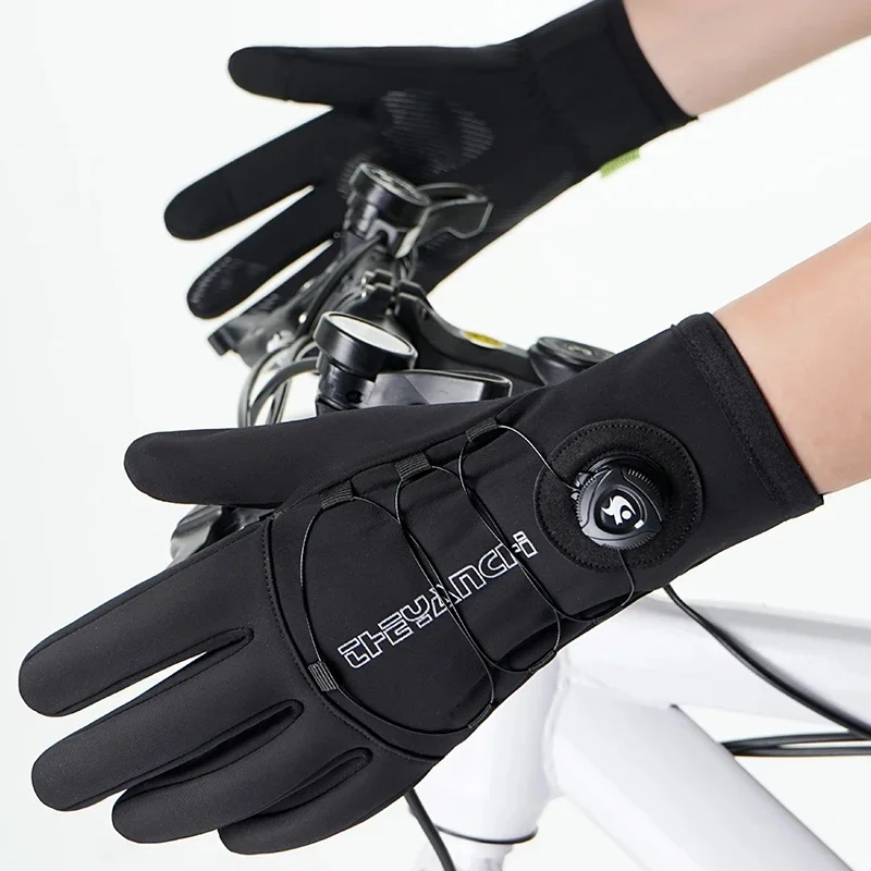 CHRLCK Men's Waterproof Cycling Gloves Women Fleece Full Finger Bicycle Gloves Wear-resistant Non-Slip Skiing Hiking Gloves
