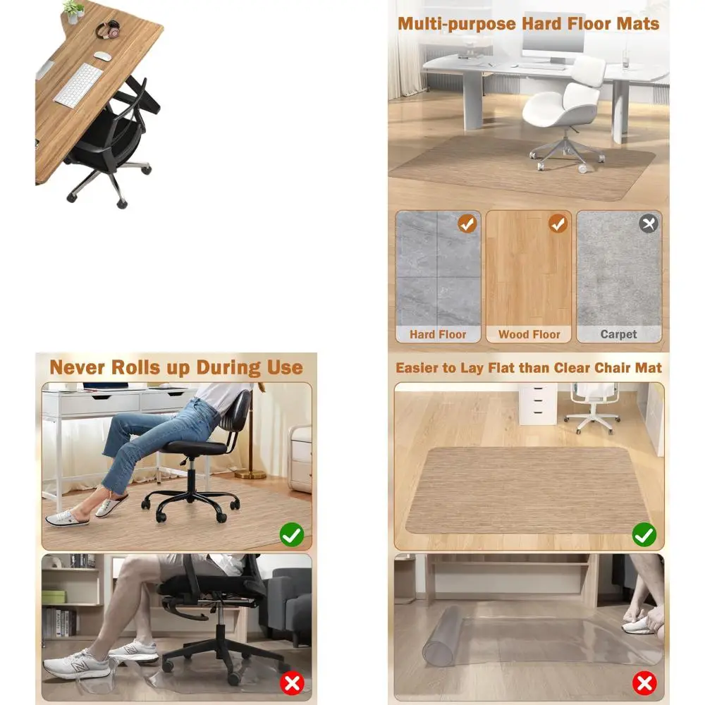 

Large 40x55 Hardwood Floor Desk Chair Mat, Anti-Slip Protector for Rolling Office Chairs, Red Brown PVC Rug
