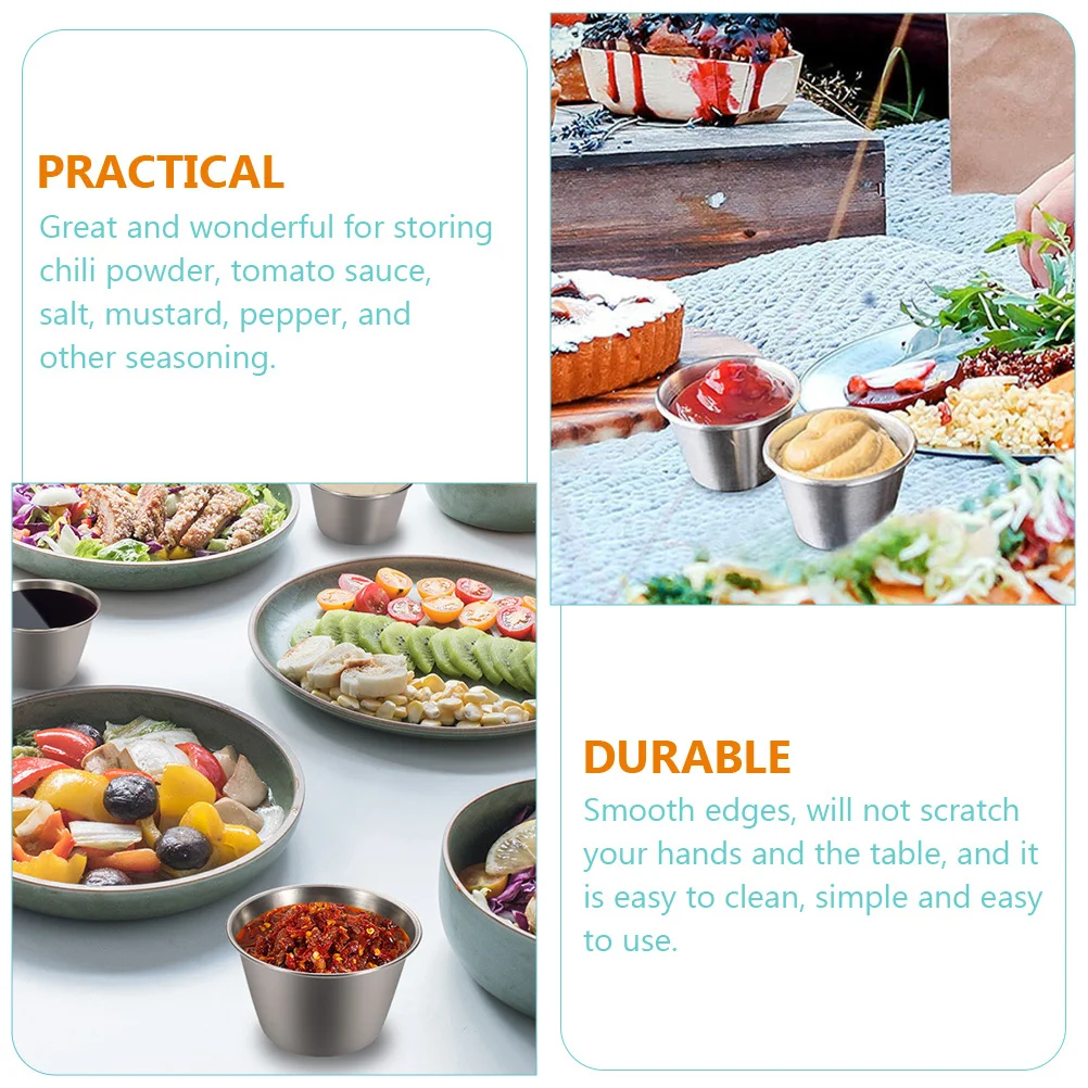 

12Pcs Stainless Steel Condiment Cups Compact Size Practical Chili Powder Tomato Sauce Seasoning Holder for Home Use