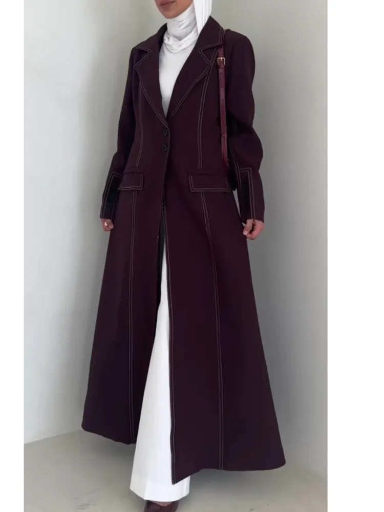 Dfdg 2025 primavera entalhado lapela gravata cintura oversized até o chão blazer jaqueta transição de linho moderno feminino estilo rua