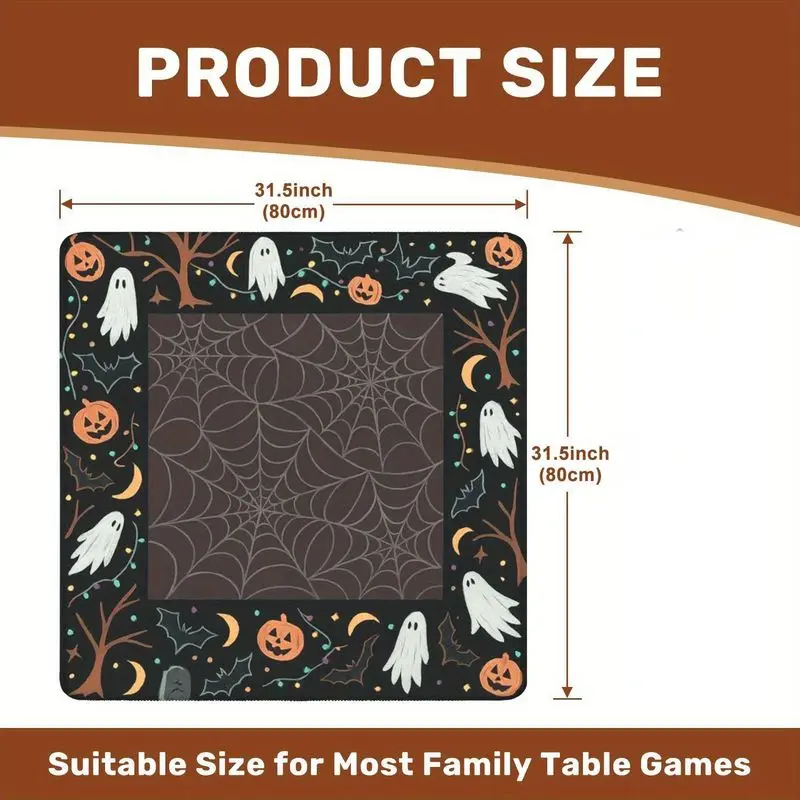 VIKAMA Halloween Ghost Pumpkin Mahjong Poker Table Mat, Non-Slip and Noise-Reducing Square Game Mat, Halloween Table Decoration