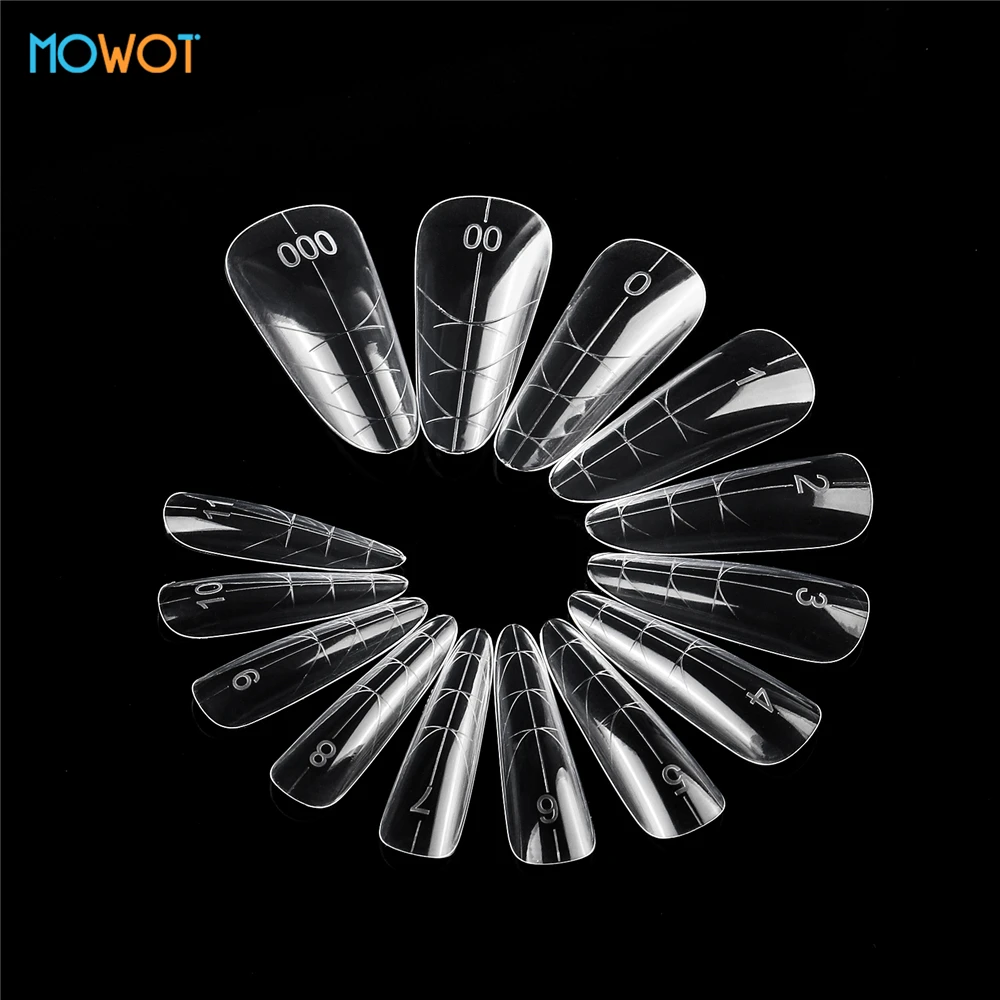 MOWOT 140 stks/doos Dubbele Vormen Nagel Mallen Helder Acryl Herbruikbare Nagelverlenging Bovenste Mallen Volledige Dekking Nail Top Vorm Manicure Gereedschap