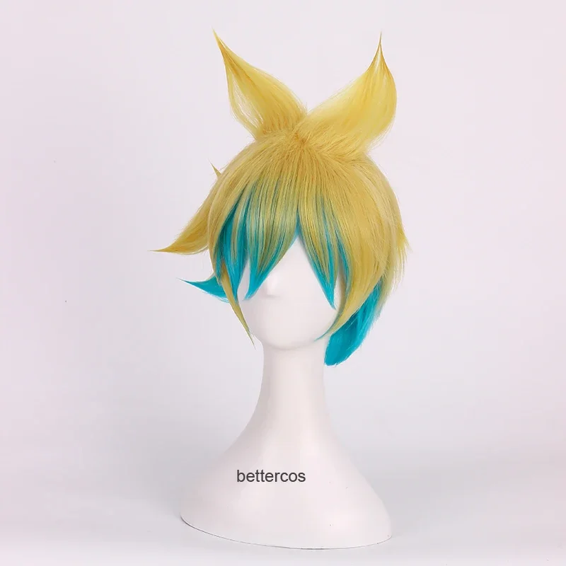 LOL Ezreal Cosplay Wigs the Prodigal Explorer Mixed Colors Gradient Heat Resistant Synthetic Hair Wig   Wig Cap image 3