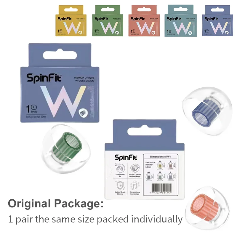 SpinFit W1 for IEM Patented Medical-grade Silicone Ear Tips Double W-Shaped Tube Core for Earphone Nozzle Diameter From 5-6mm
